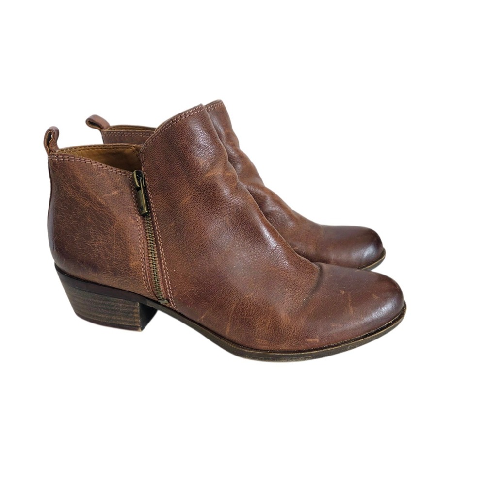 Lucky Brand Women's Basel Boot Size 8.5 Brown Leather Low Heel Bootie Shoes Boho